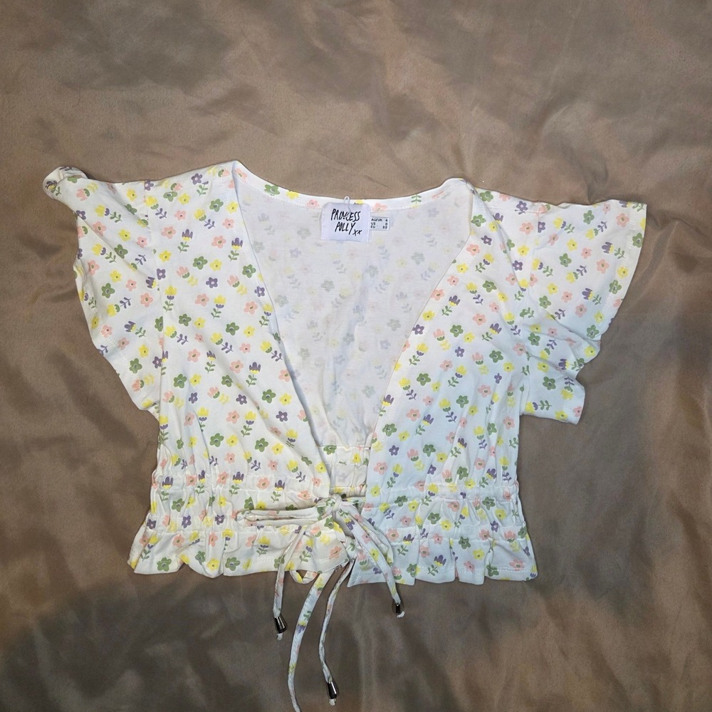 Princess Polly Floral Tie-Front Crop Top - Size US 0 / AU 4